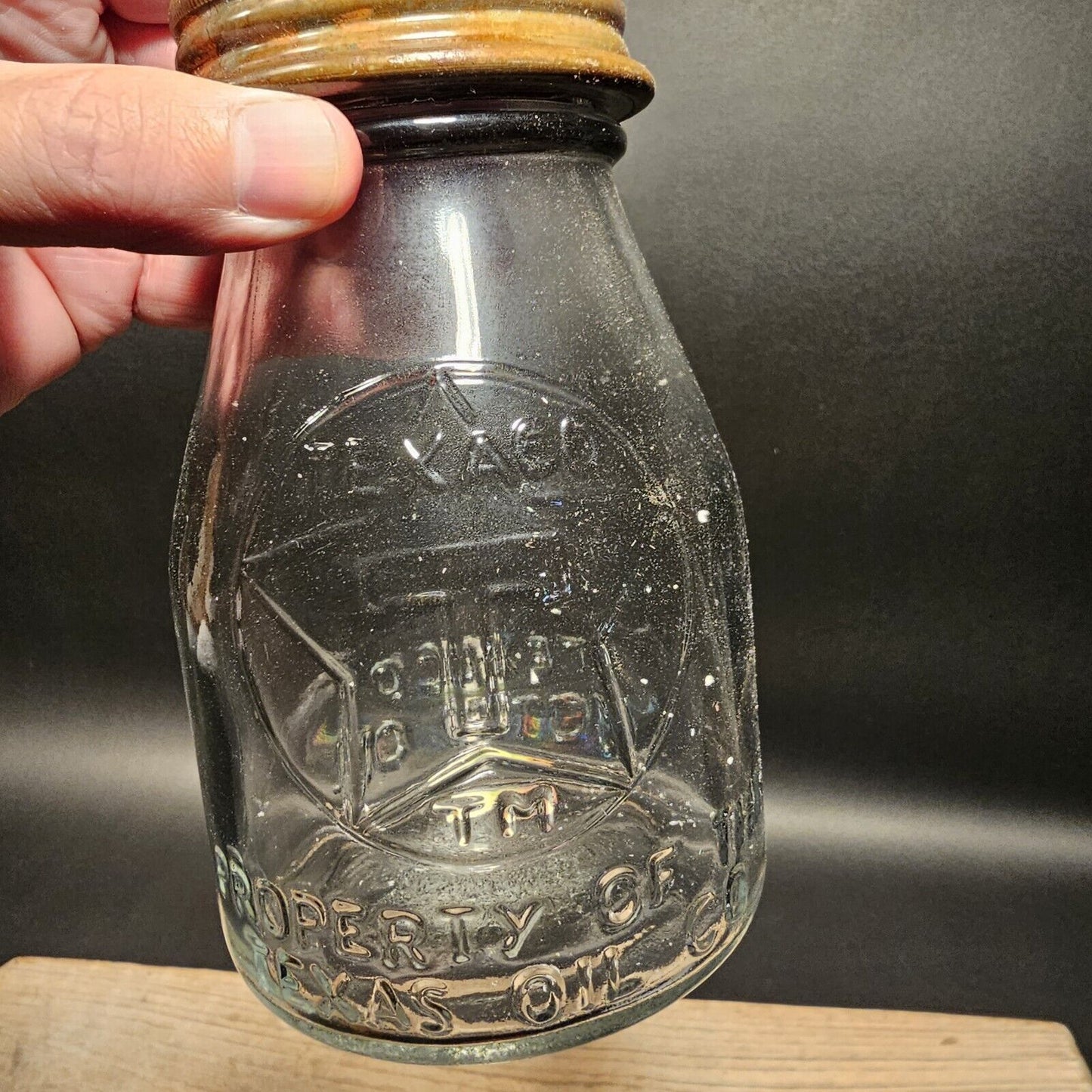 Vintage Style Texaco Glass Oil Bottle w Spout