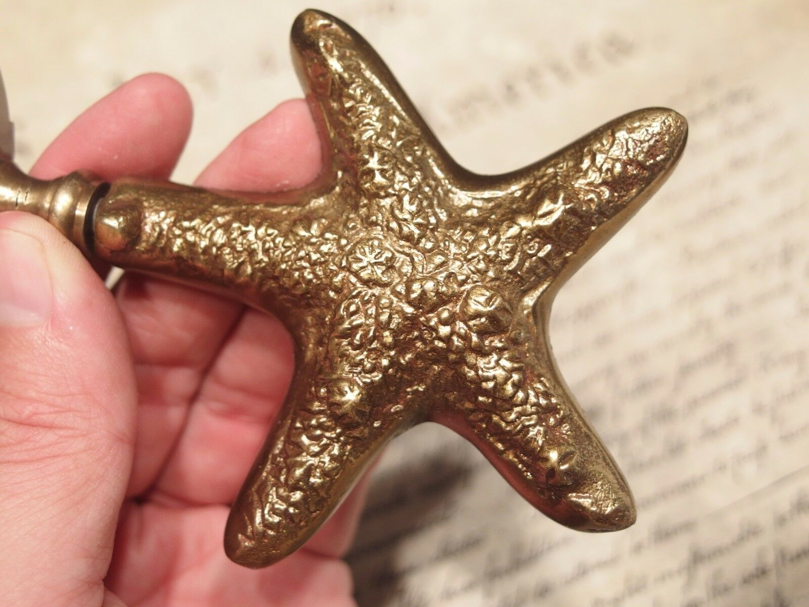 Vintage Antique Style Brass Starfish Magnifying Glass Desk Hand Lens - Early Home Decor