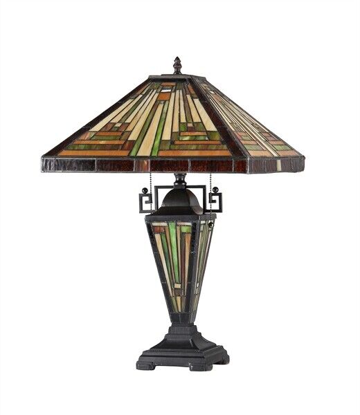 24.2" 3 light Antique Vintage Style Stained Glass Mission Table Lamp