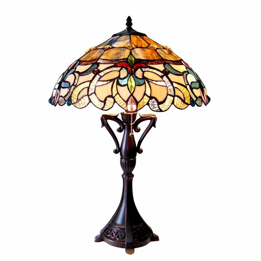Tiffany Style Table Lamp Handcrafted Bronze Stained Glass Double Light