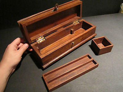 Antique Vintage Style Wood Inkwell Writing Box Pen Desk Set w Inkwell & Pen - Early Home Decor