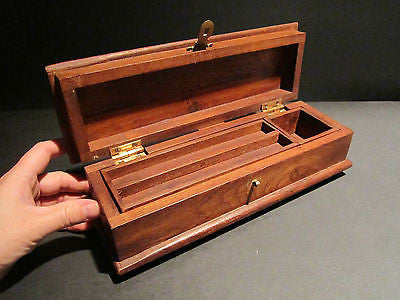 Antique Vintage Style Wood Inkwell Writing Box Pen Desk Set w Inkwell & Pen - Early Home Decor
