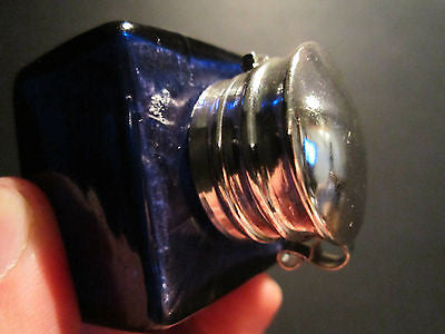 Antique Style Solid Thick Glass Square Cobalt Blue Inkwell Ink pot Bottle - Early Home Decor