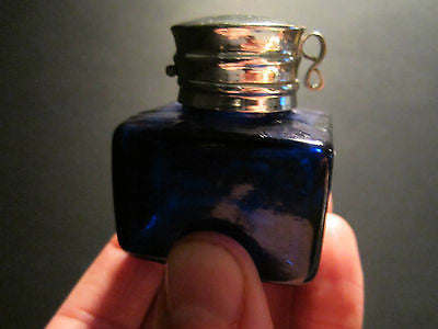 Antique Style Solid Thick Glass Square Cobalt Blue Inkwell Ink pot Bottle - Early Home Decor
