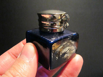 Antique Style Solid Thick Glass Square Cobalt Blue Inkwell Ink pot Bottle - Early Home Decor