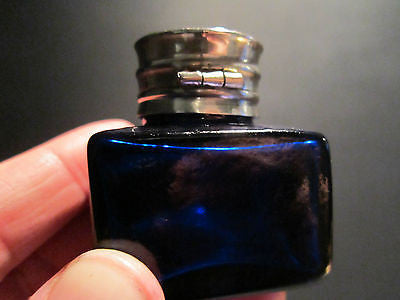 Antique Style Solid Thick Glass Square Cobalt Blue Inkwell Ink pot Bottle - Early Home Decor