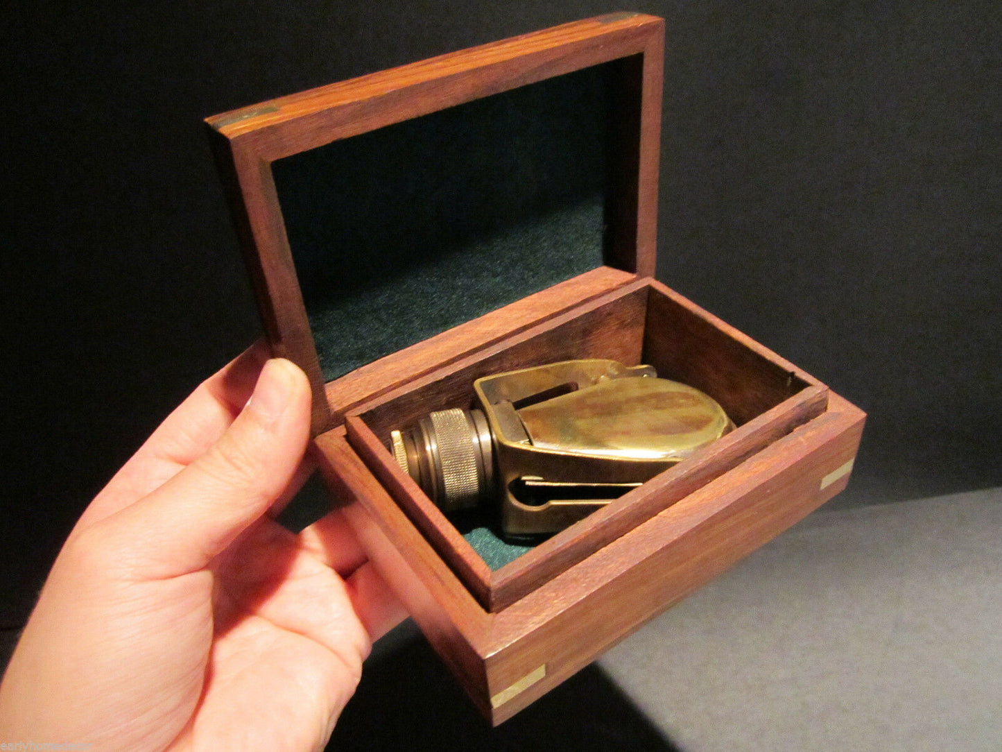 Antique Style Solid Brass Traveling Telescope Binoculars Monocular Wood Box Set - Early Home Decor