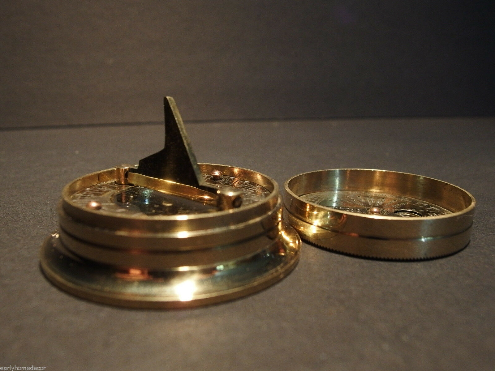 Antique Style Solid Brass Wing Sundial w Lid Pocket Watch Compass - Early Home Decor