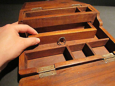 Antique Vintage Style Folding Document Writing Slope Lap Desk Campaign Box - Early Home Decor