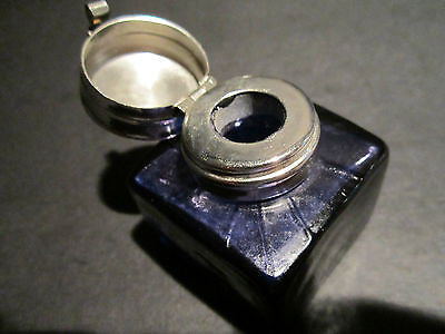 Antique Style Solid Thick Glass Square Cobalt Blue Inkwell Ink pot Bottle - Early Home Decor