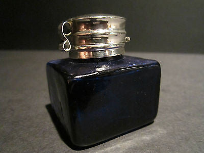 Antique Style Solid Thick Glass Square Cobalt Blue Inkwell Ink pot Bottle - Early Home Decor