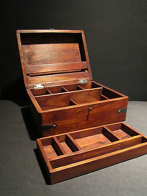 19th C Antique Vintage Style Document Travel Writing Wood Desk Box Scribe - Early Home Decor