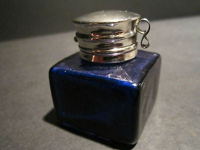 Antique Style Solid Thick Glass Square Cobalt Blue Inkwell Ink pot Bottle - Early Home Decor