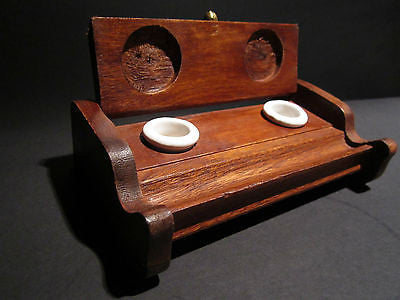 Antique Style Wood Writing Double Inkwell Box Ink Pot Porcelain - Early Home Decor