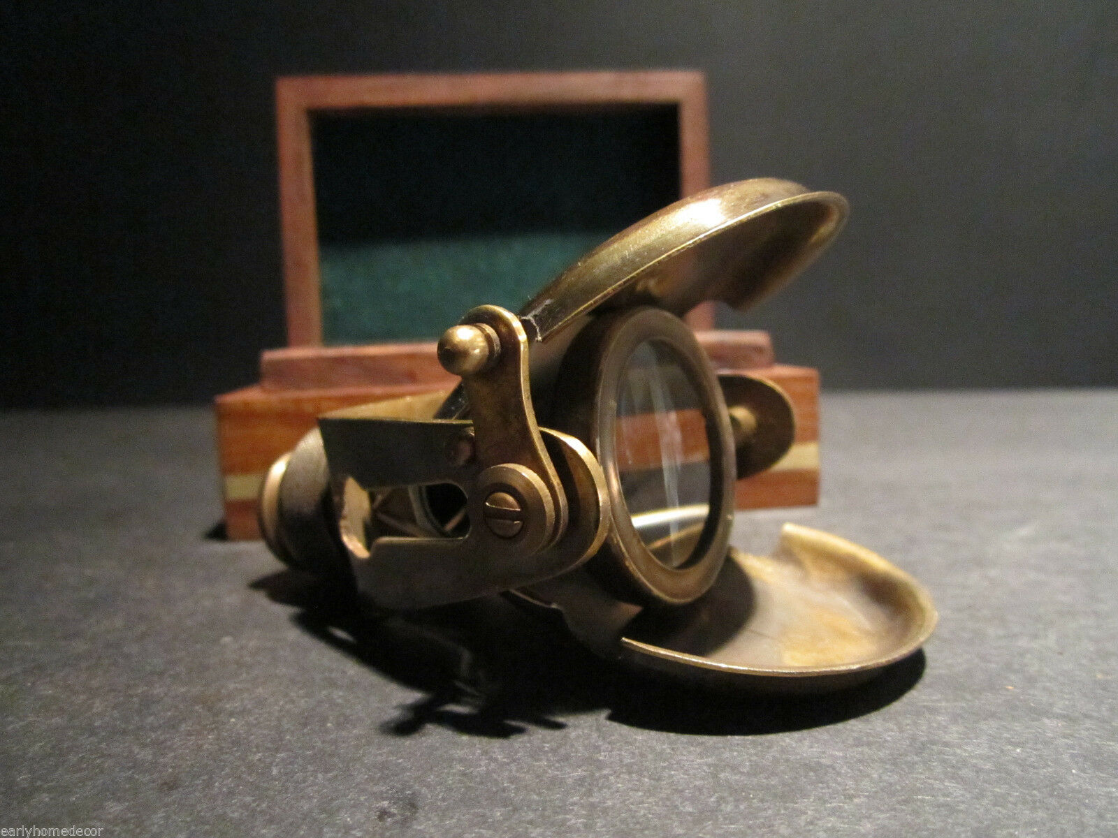 Antique Style Solid Brass Traveling Telescope Binoculars Monocular Wood Box Set - Early Home Decor