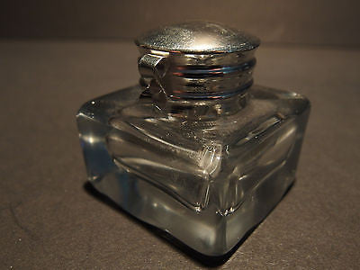Vintage Antique Style Solid Clear Square Thick Glass Inkwell Ink pot Bottle - Early Home Decor
