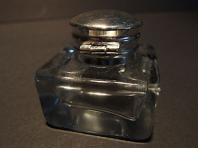 Vintage Antique Style Solid Clear Square Thick Glass Inkwell Ink pot Bottle - Early Home Decor