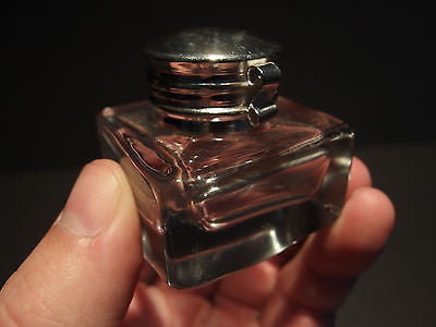 Vintage Antique Style Solid Clear Square Thick Glass Inkwell Ink pot Bottle - Early Home Decor