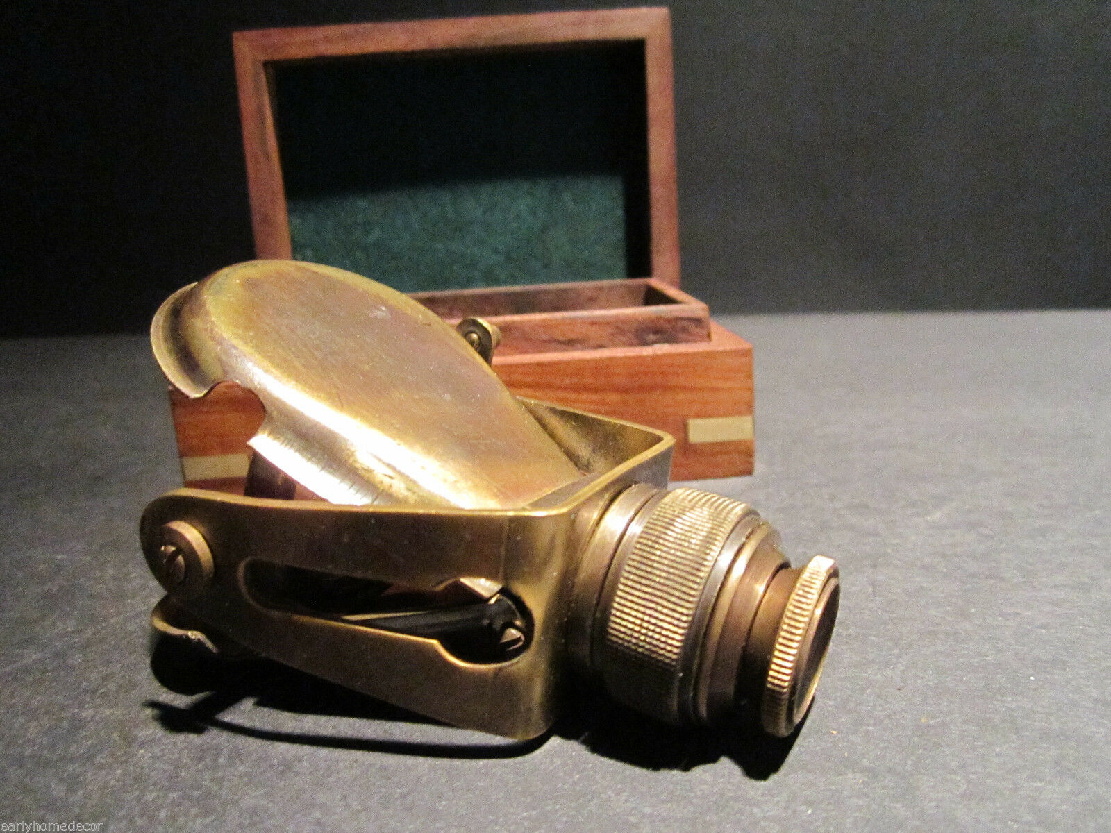 Antique Style Solid Brass Traveling Telescope Binoculars Monocular Wood Box Set - Early Home Decor
