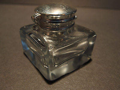 Vintage Antique Style Solid Clear Square Thick Glass Inkwell Ink pot Bottle - Early Home Decor