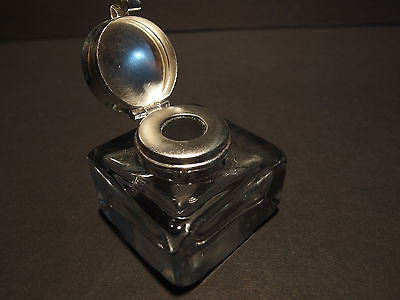 Vintage Antique Style Solid Clear Square Thick Glass Inkwell Ink pot Bottle - Early Home Decor