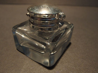 Vintage Antique Style Solid Clear Square Thick Glass Inkwell Ink pot Bottle - Early Home Decor