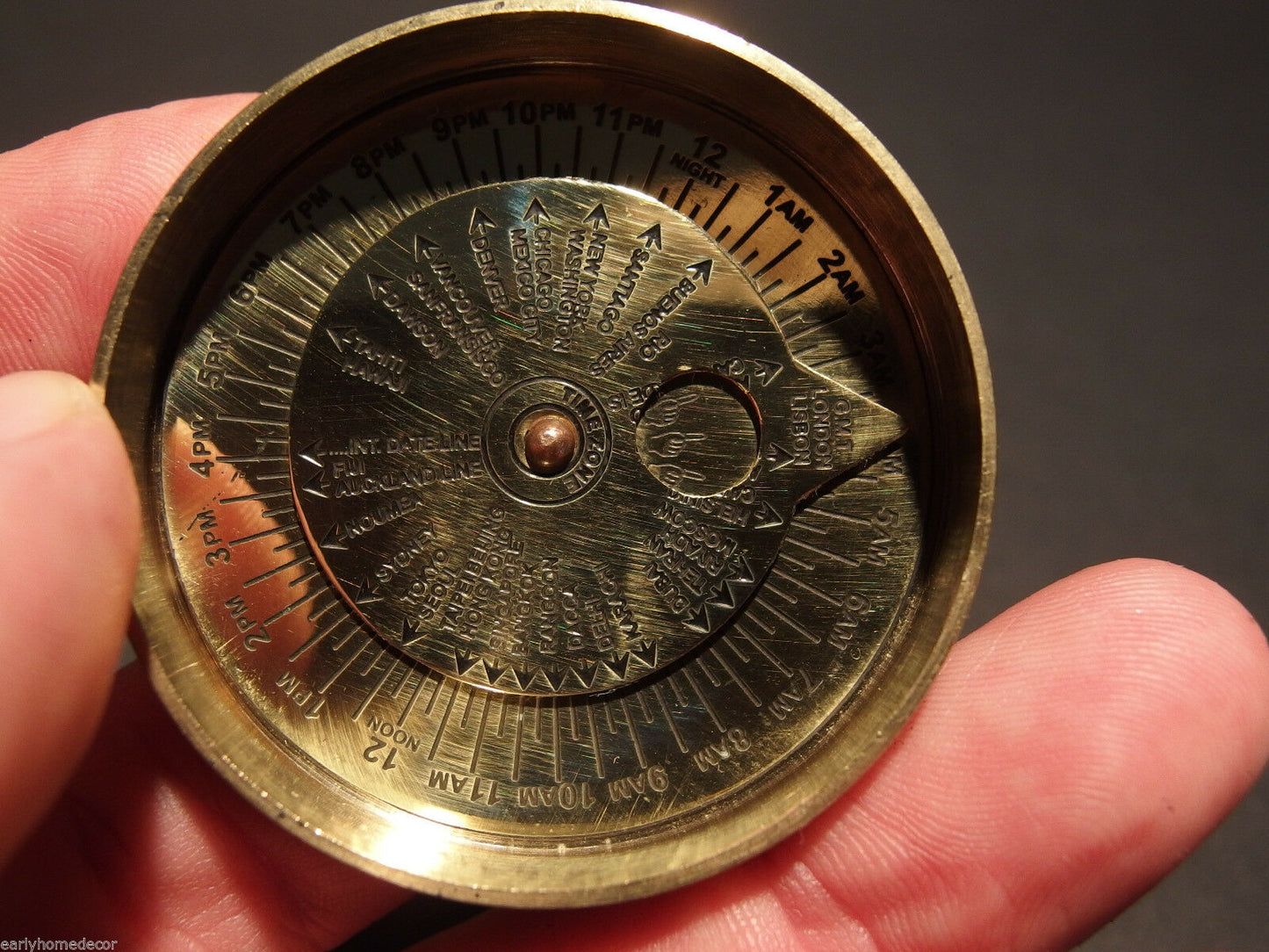 Antique Style Solid Brass Wing Sundial w Lid Pocket Watch Compass - Early Home Decor